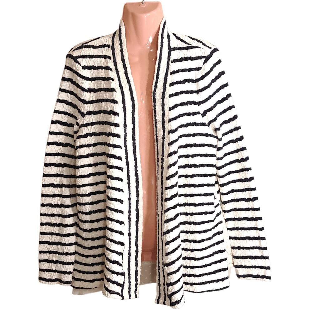 Anthropologie Postmark Sweater Cardigan‎ Women's Open Lace Ruffle White/Black L